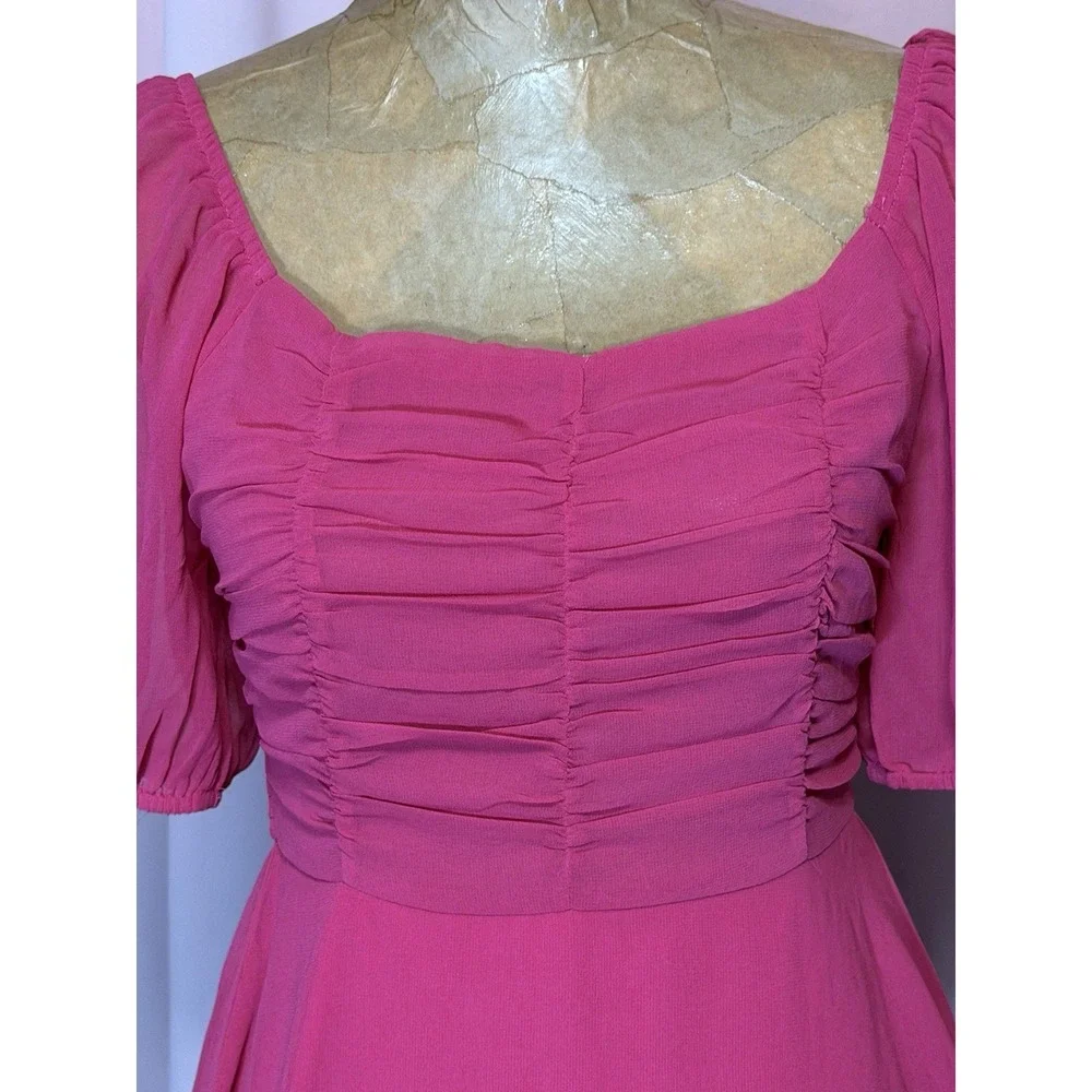 Altar'd State NWT Small Pink Puff Sleeve Mini Dress Chiffon A-Line Barbiecore